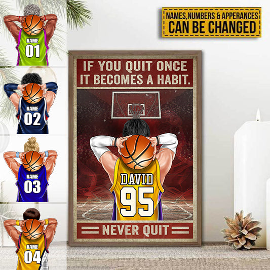 Personalized Basketball Player Poster - If You Quit Once It Becomes A Habit Never Quit