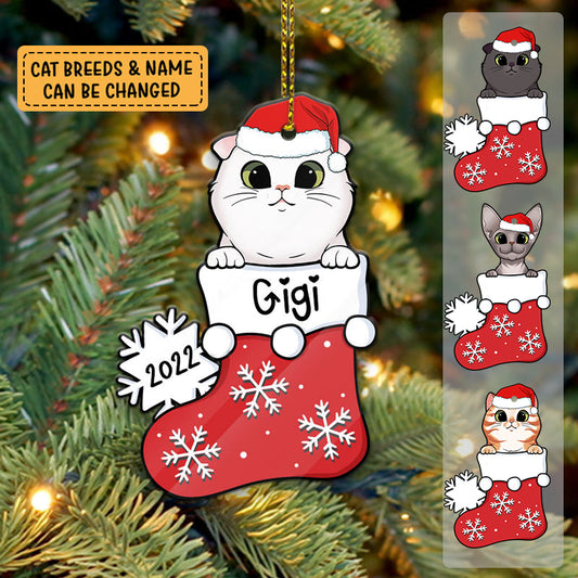 Cat Christmas Stocking, Christmas Acrylic Ornament , Custom Gift for Cat Lovers