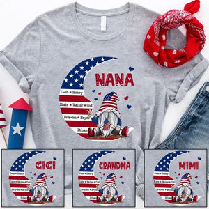 Personalized Grandma Gnome Moon American Flag T-Shirt