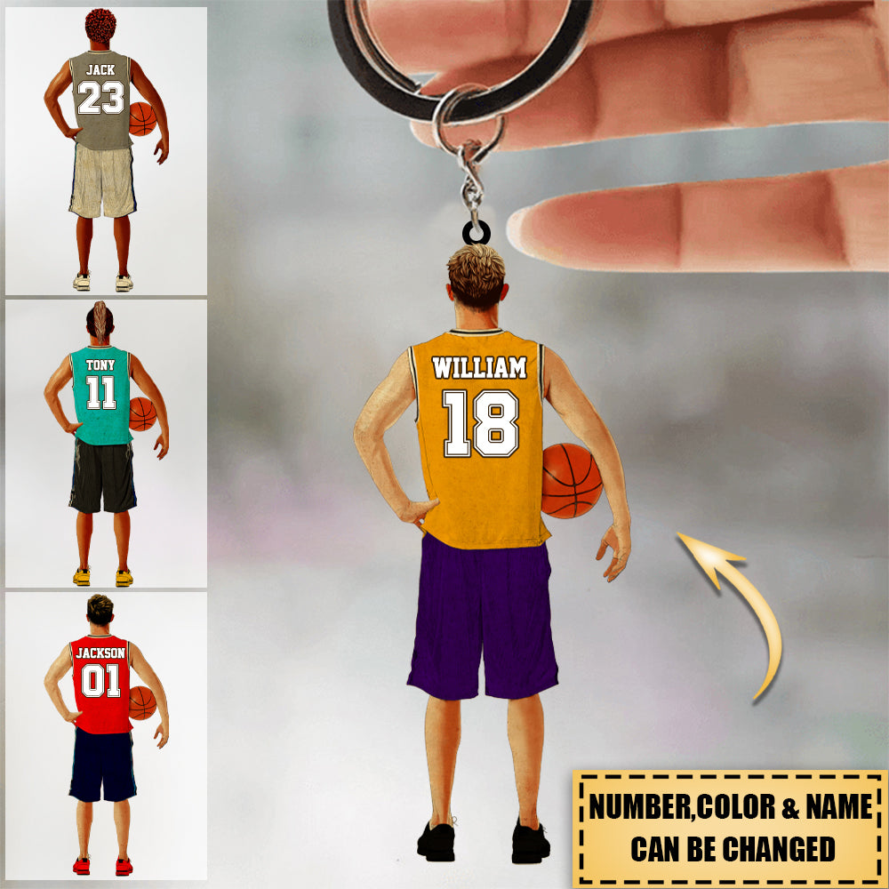 Personalized Basketball Acrylic Keychain with custom Name, Number - Gift For Basketball Lover