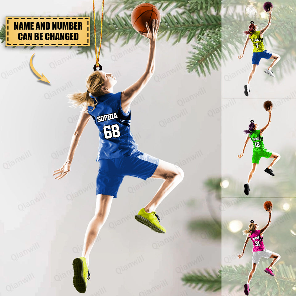 PERSONALIZED GIRL/FEMALE SHOOTING BASKETBALL ACRYLIC CHRISTMAS ORNAMENT